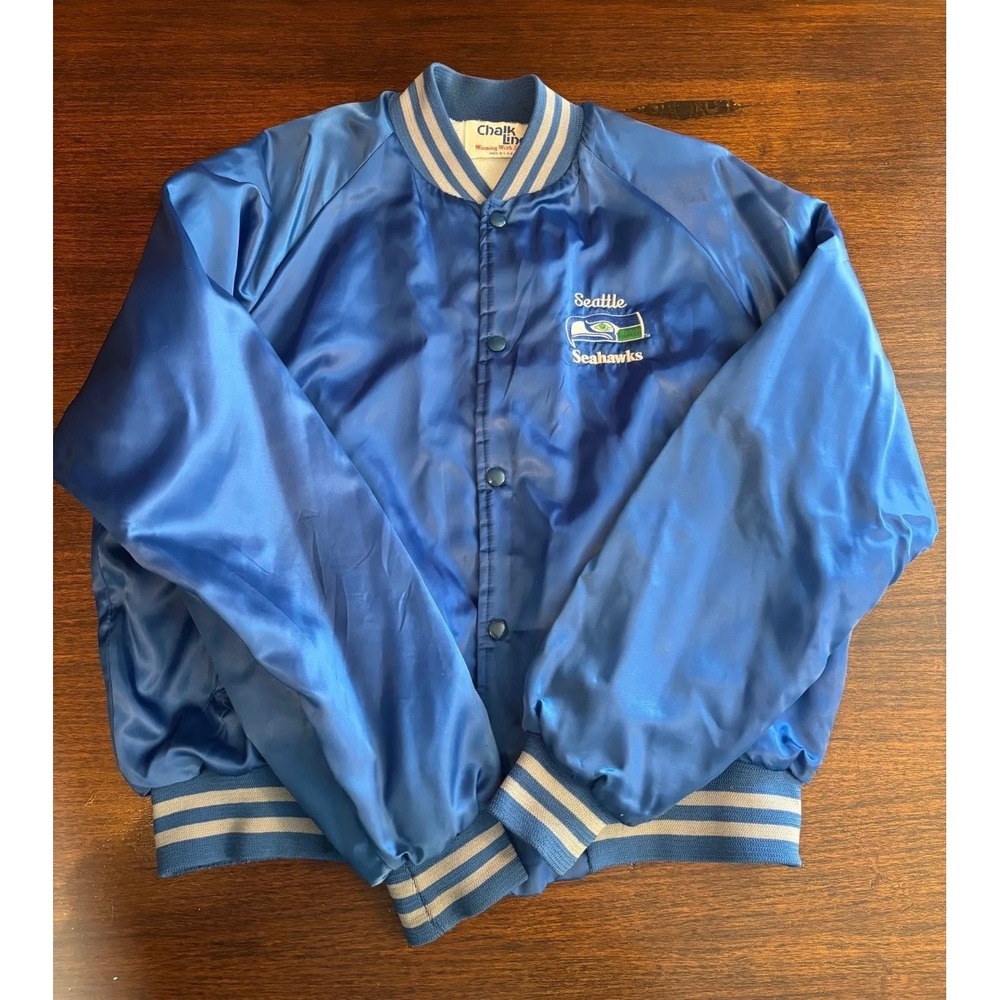 Vintage Chalk Line Seattle Seahawks Satin Varsity Jacket Blue XL Made in USA